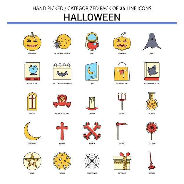 Halloween Flat Line Icon Set 