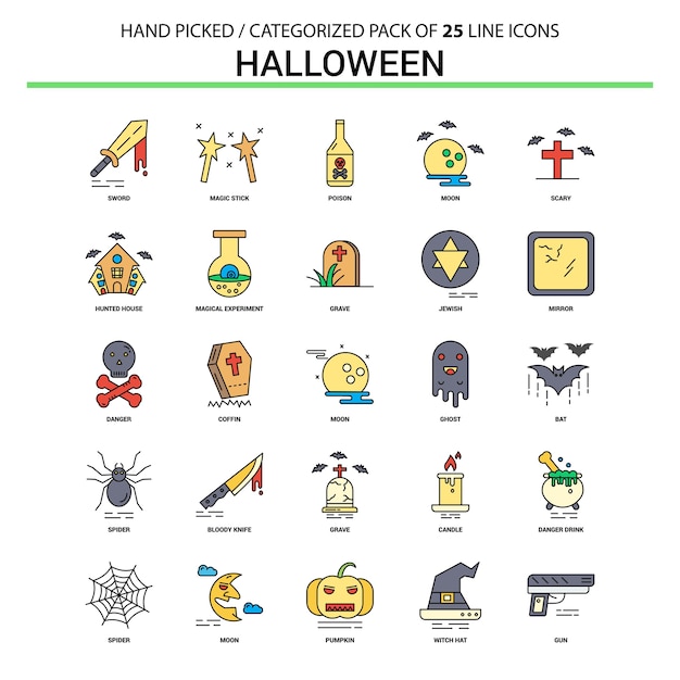 Halloween Flat Line Icon Set