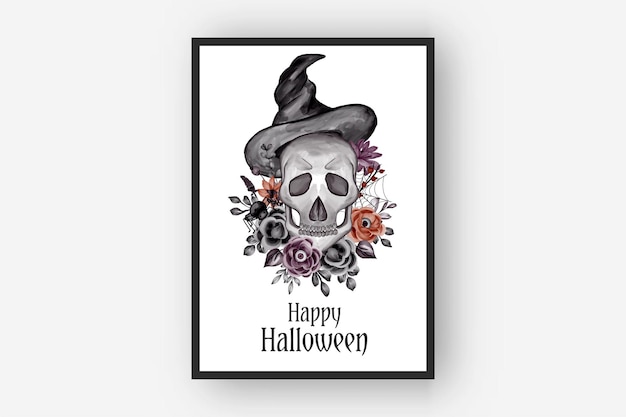 Halloween flower arrangements skull and hat watercolor illustration