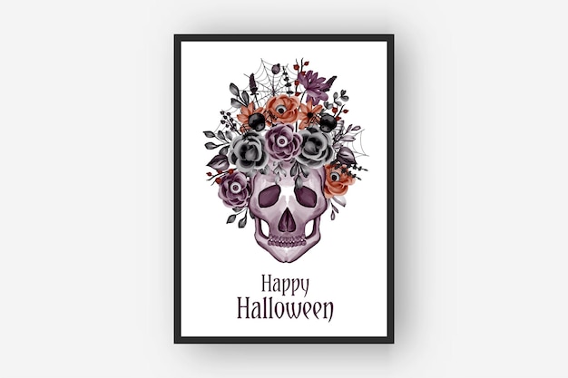 Free Vector halloween flower arrangements skull and spider watercolor illustration