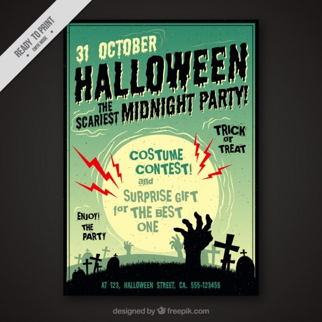 Free vector halloween flyer with a cemetery in vintage style