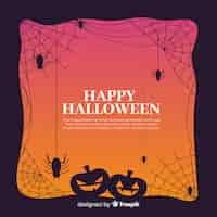 Free vector halloween frame with pumpkins and spiders on flat design