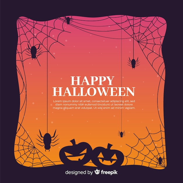 Halloween frame with pumpkins and spiders on flat design