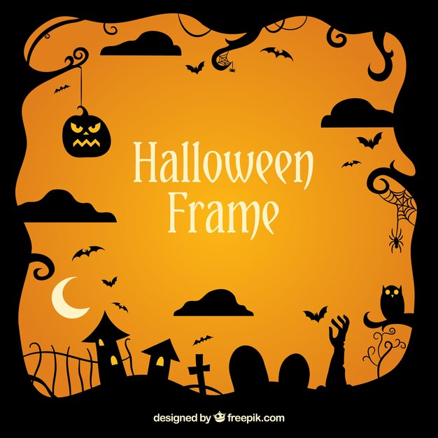 Halloween frame with spooky cemetery