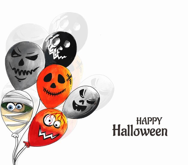 Halloween ghost balloons spider and bat scary air balloons watercolor background