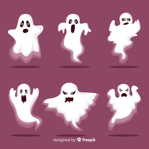 Halloween ghost character collection with flat design