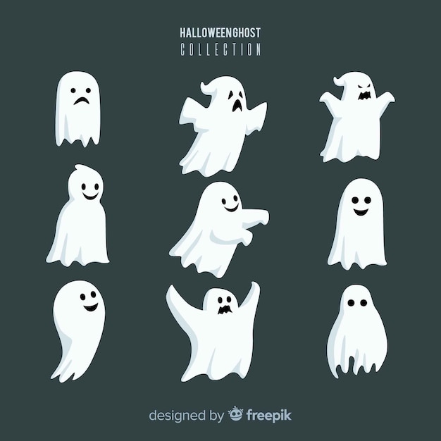 Halloween ghost character collection with flat design