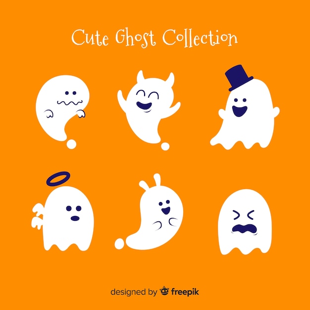 Free vector halloween ghost character collection with flat design