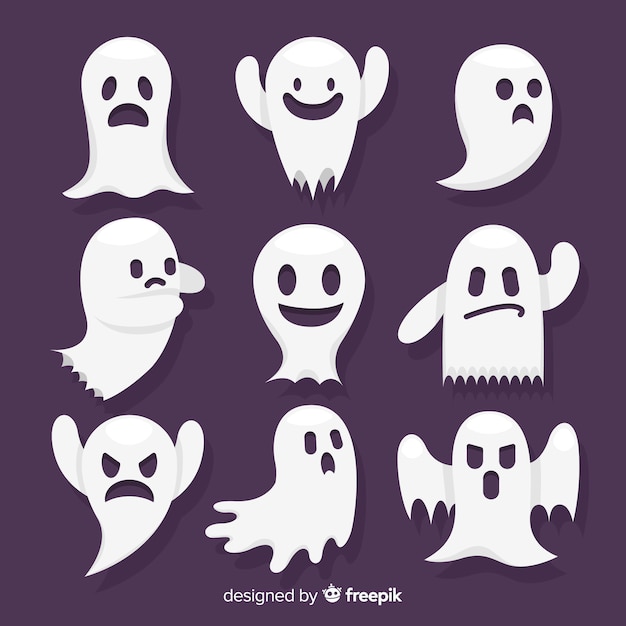 Free Vector halloween ghost character collection with flat design