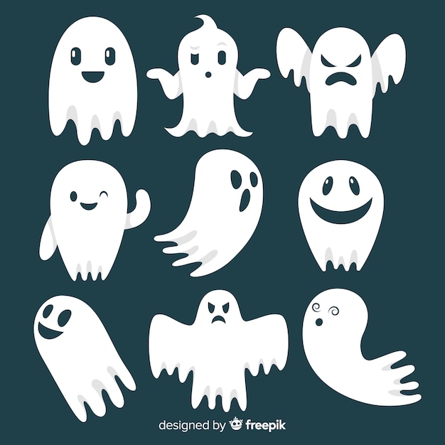 Halloween ghost character collection with flat design