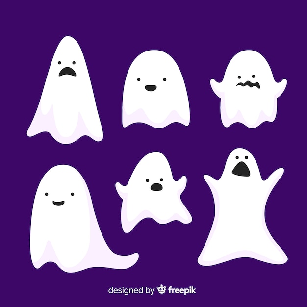 Halloween ghost character collection with flat design