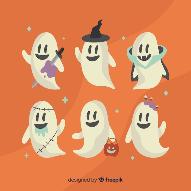 Free Vector halloween ghost collection in flat design