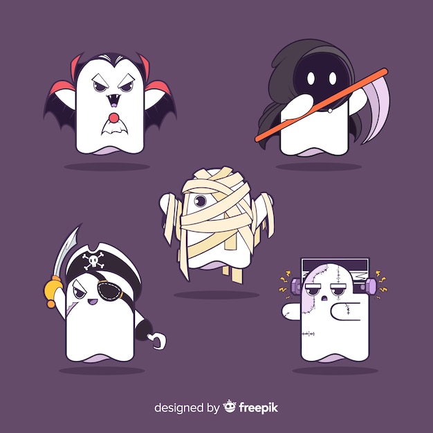 Free Vector halloween ghosts characters collection