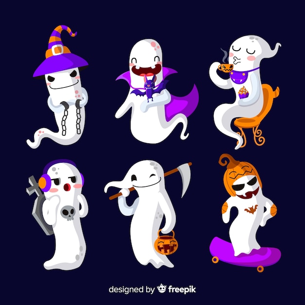 Free Vector halloween ghosts collection in different poses 