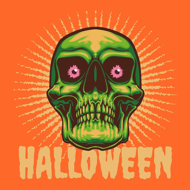 Halloween green skull vector illustration