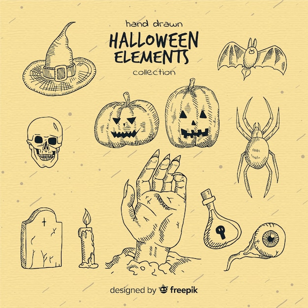 Free Vector halloween hand drawn elements collection