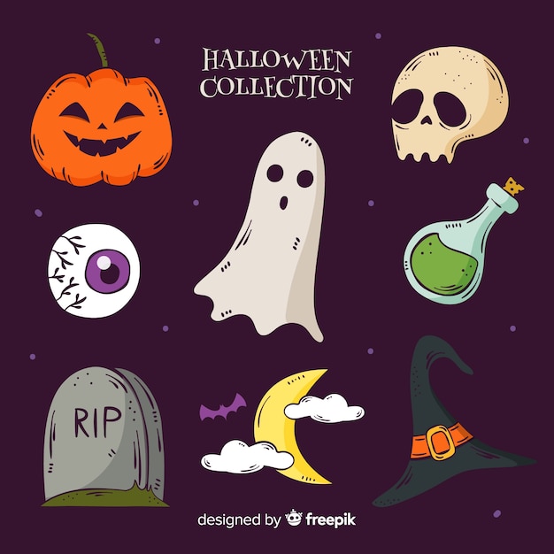 Halloween hand drawn elements collection