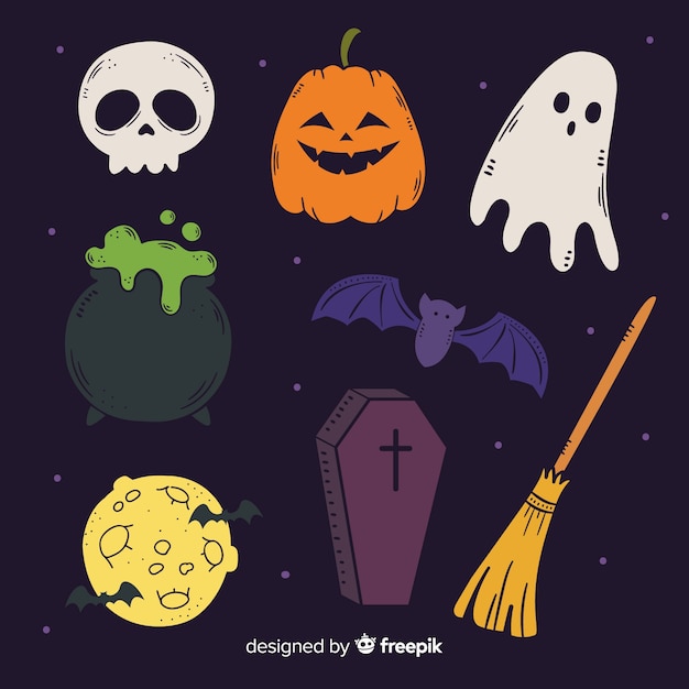 Halloween hand drawn elements collection