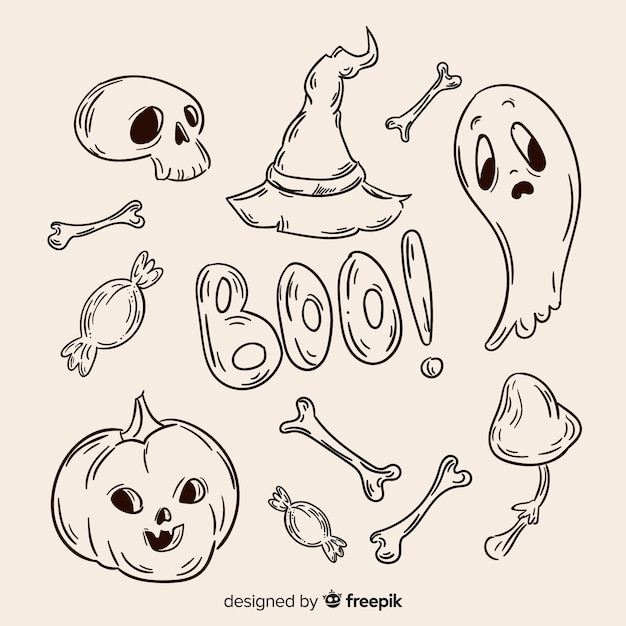 Free Vector halloween hand drawn elements collection