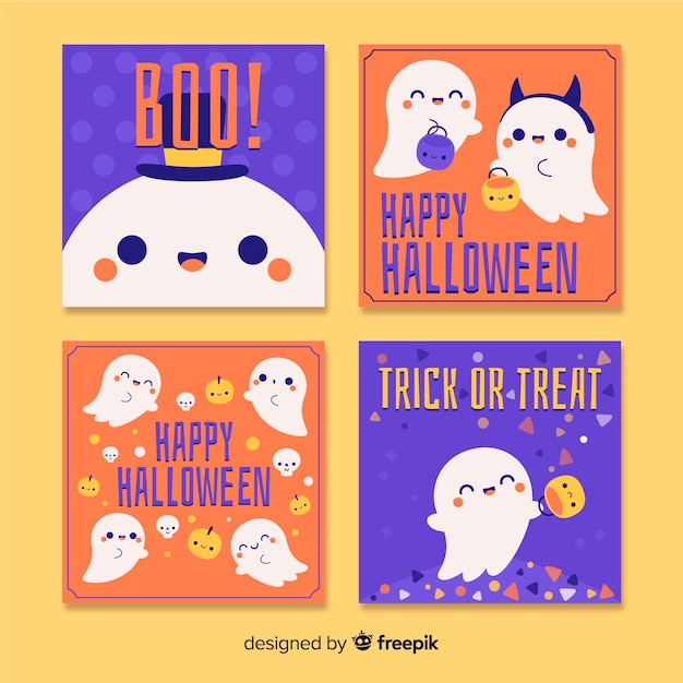 Halloween hand drawn greeting cards set