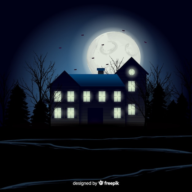 Free vector halloween haunted house background with gradient lights