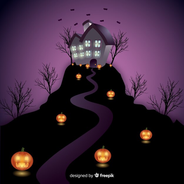 Halloween haunted house background with gradient lights