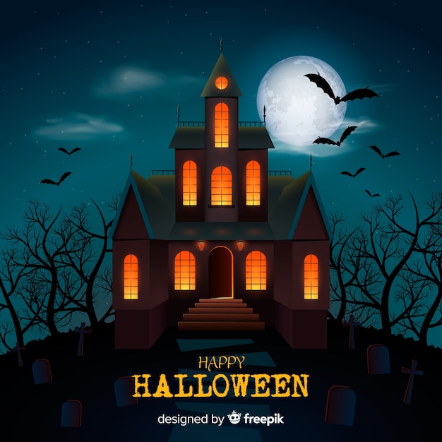 Halloween haunted house background with gradient lights