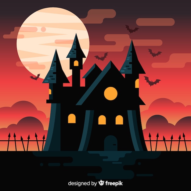 Free Vector halloween haunted house with flat design