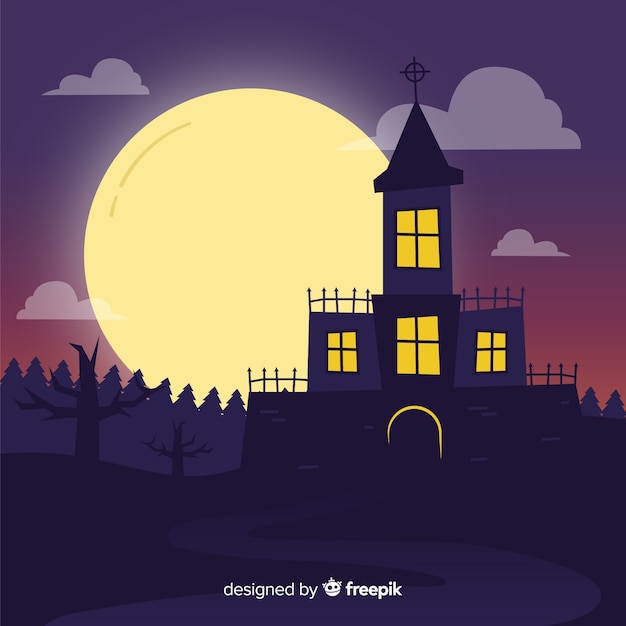 Free Vector halloween haunted house with flat design