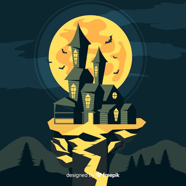 Free Vector halloween haunted house with flat design