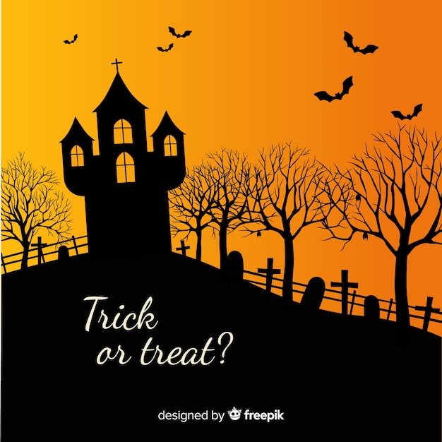 Free vector halloween haunted house with flat design