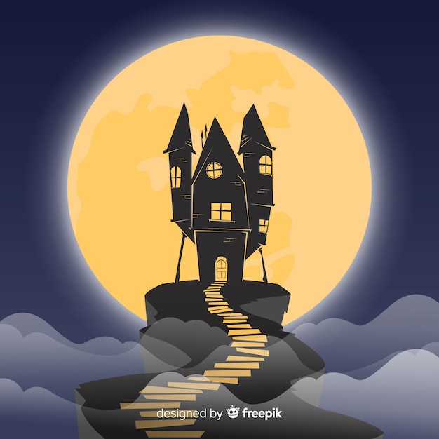 Free Vector halloween haunted house with flat design