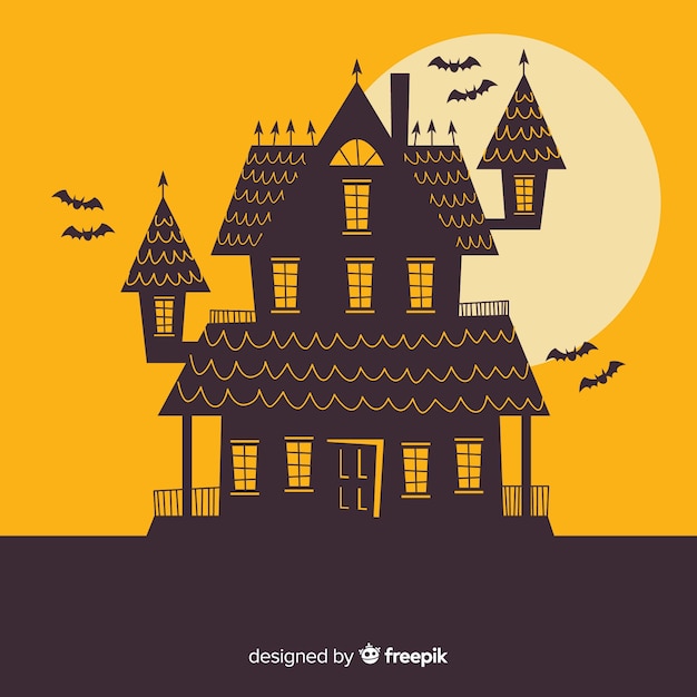 Halloween haunted house with flat design