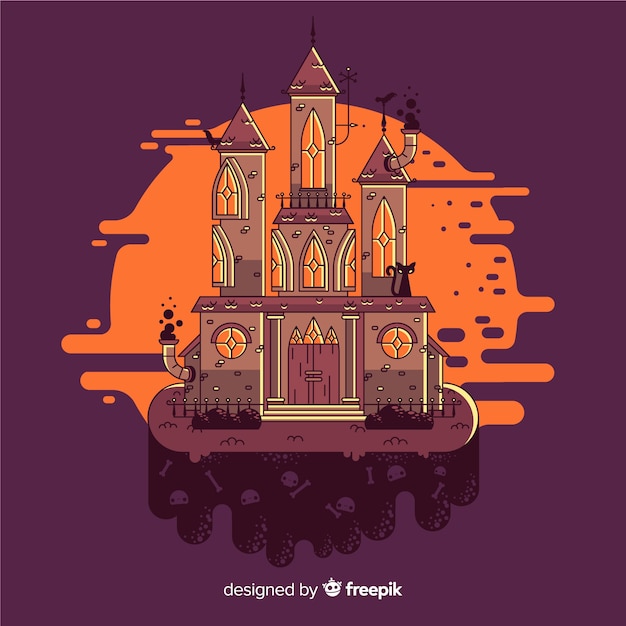 Free Vector halloween haunted house with flat design