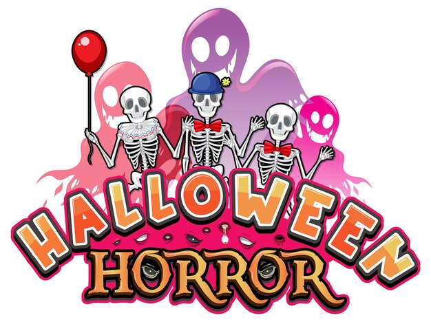 Halloween Horror banner with skeleton ghosts