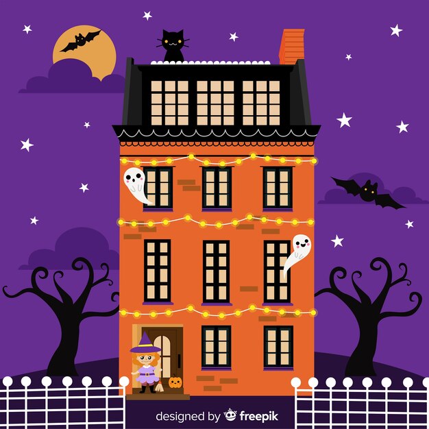 Halloween house background in flat design