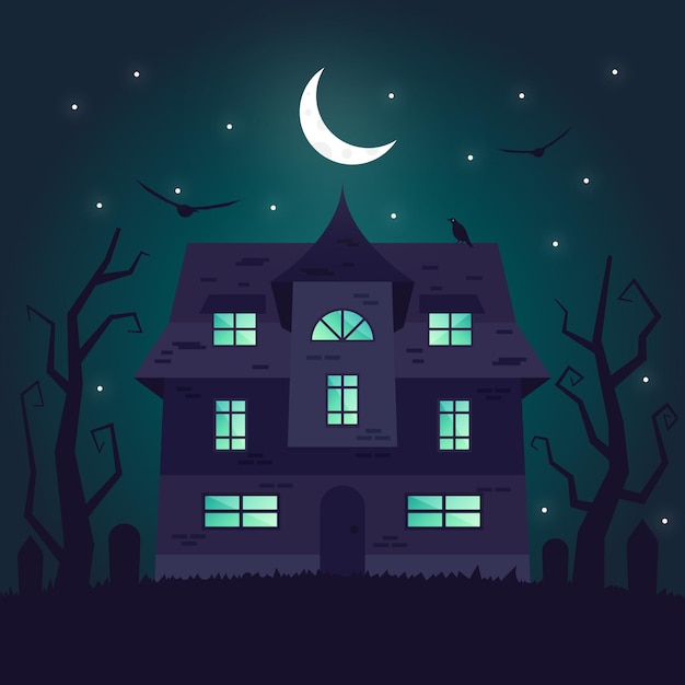 Free vector halloween house in flat design