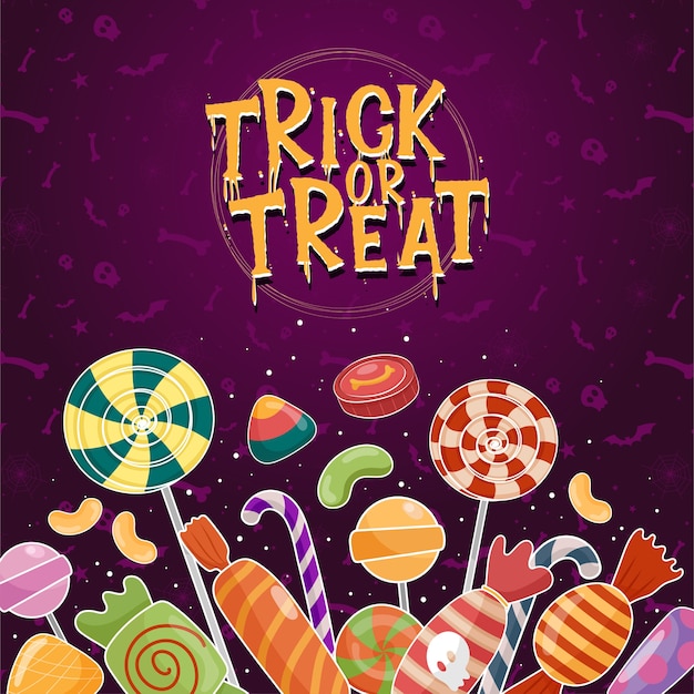 Free Vector halloween icon vector with colorful candy on purple background