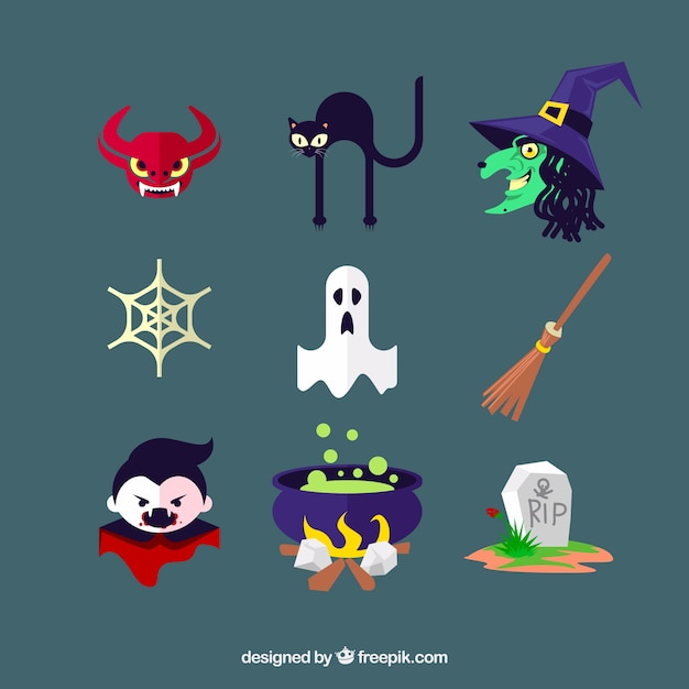 Halloween icons with typical characters and elements