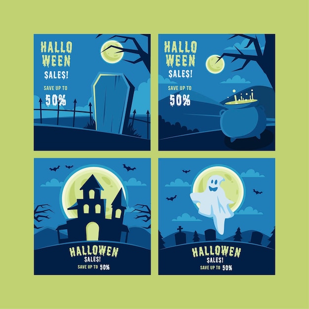 Free Vector halloween instagram post collection