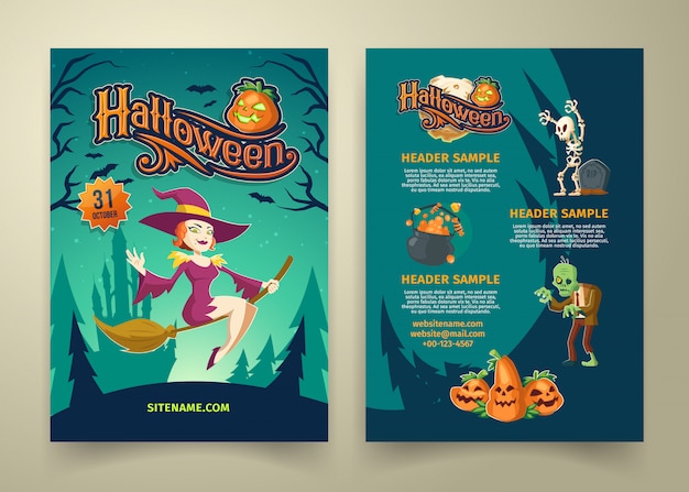 Halloween invitation on list. Brochure template with headers. 