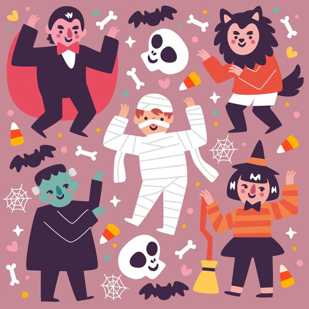 Halloween kid collection in flat design