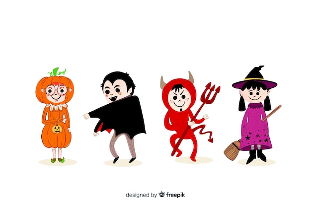 Free Vector halloween kid costume collection on white background