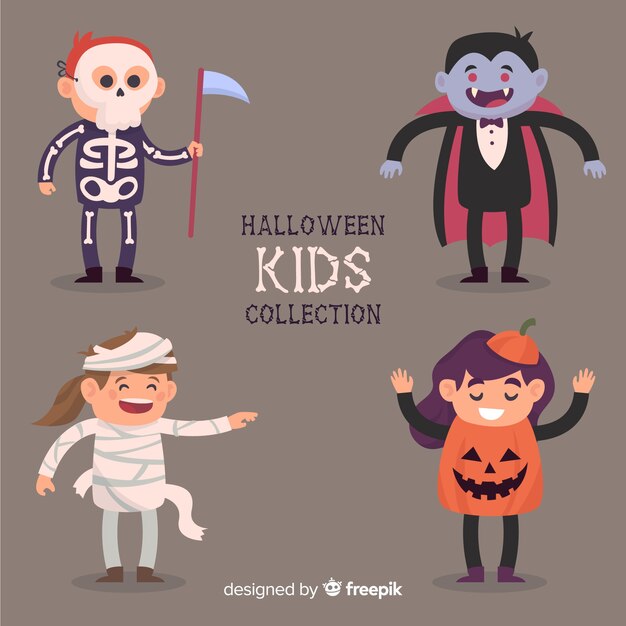 Halloween kinds collection in flat design