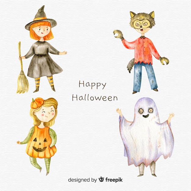 Halloween kinds collection in watercolor