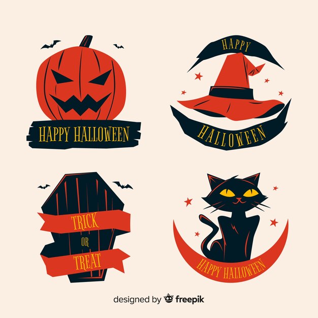 Halloween label collection on flat design