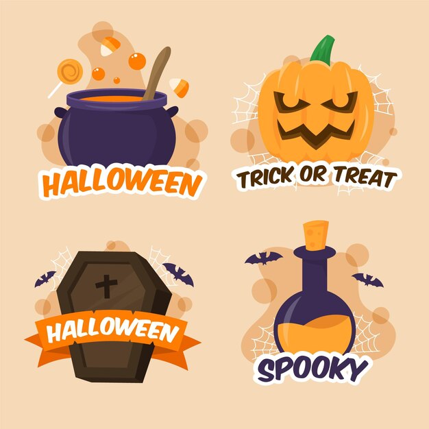 Halloween label collection in flat design