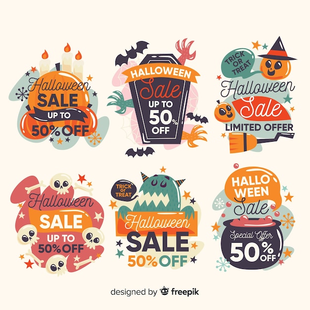 Free Vector halloween label collection with offer vouchers