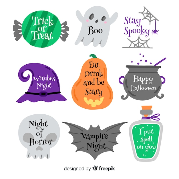 Free Vector halloween label collection with witch accessories