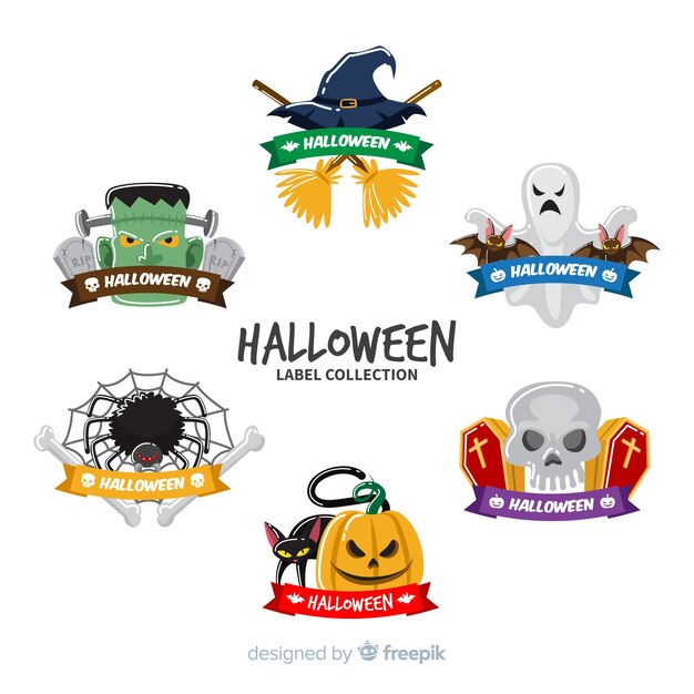 Halloween labels collection in flat design